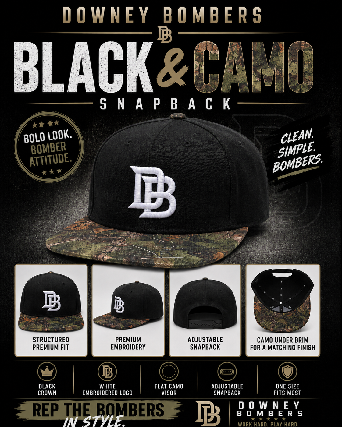 Downey Bombers Black & Camo Snapback