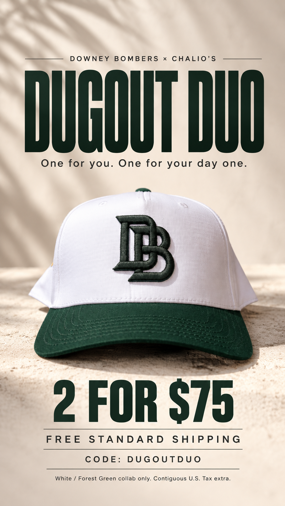 Downey Bombers × Chalio’s Collab Hat – White/Forest Green