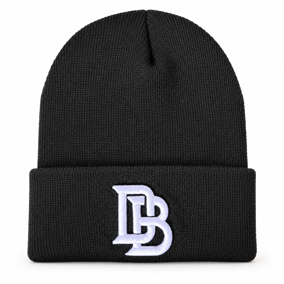 Downey Bombers Embroidered Beanie – Black, digitally retouched product photograph on a neutral background.