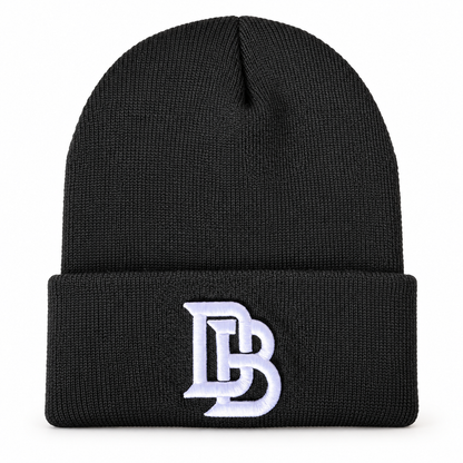 Downey Bombers Embroidered Beanie – Black, digitally retouched product photograph on a neutral background.