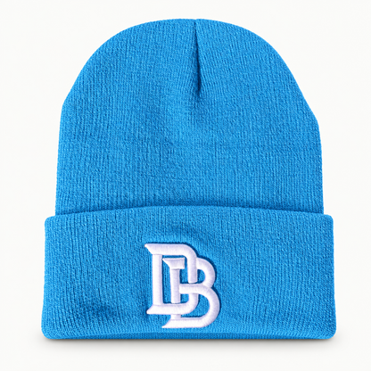 Downey Bombers Embroidered Beanie – Powder Blue, digitally retouched product photograph on a neutral background.