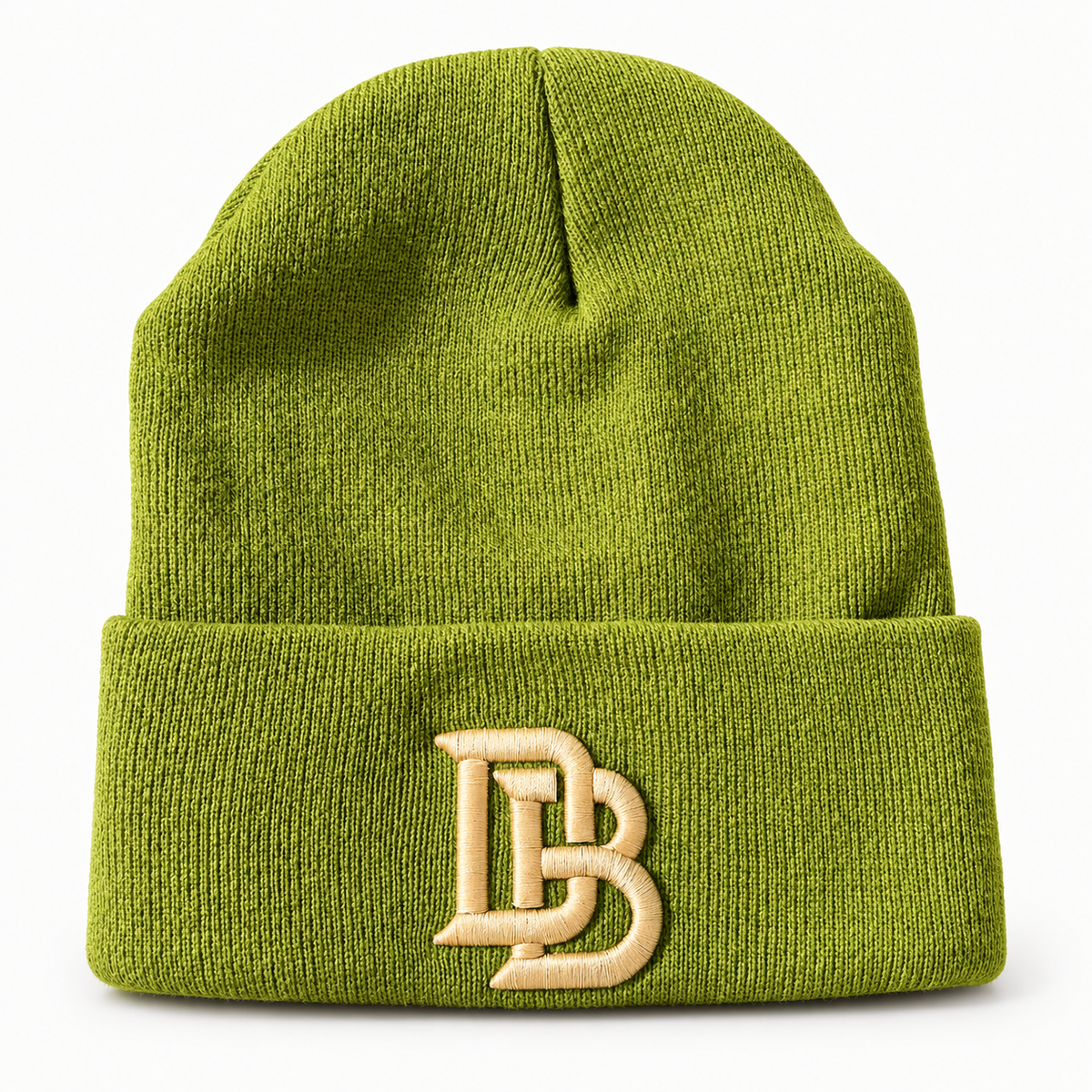 Downey Bombers Embroidered Beanie – Olive Green, digitally retouched product photograph on a neutral background.